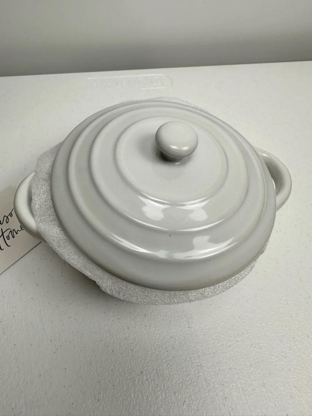 New White Brie Baker Set “Live, Love, Bake” Wooden Spreader Stoneware Oven‎ Safe